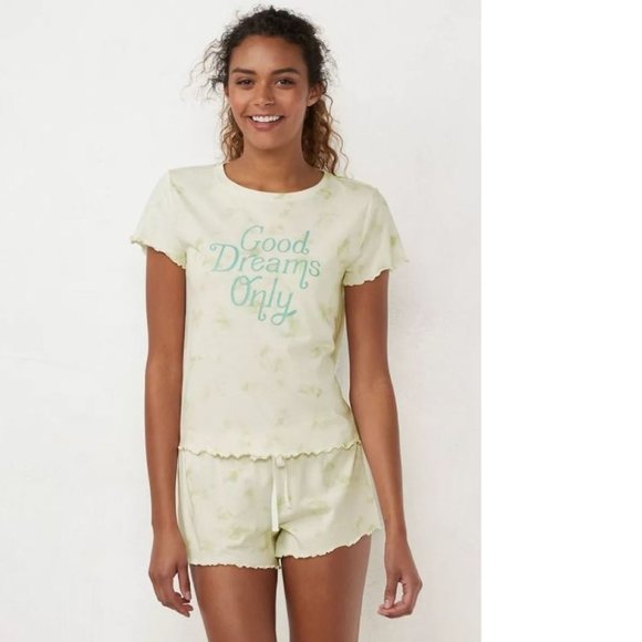 Womens Pajamas Green Small Good Dreams Only Top & Shorts Lauren Conrad Summer - Picture 1 of 9